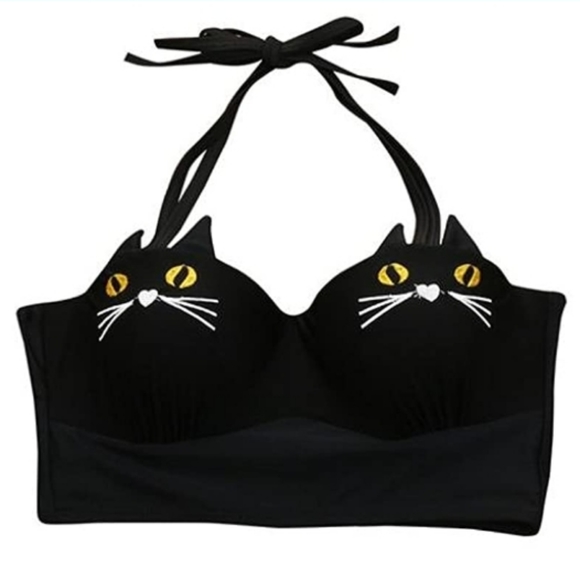 ●SALE●🇨🇦Kitty Cat Bikini Set Underwire Padded Bathing Suit Black￼￼￼￼￼ - Picture 5 of 10